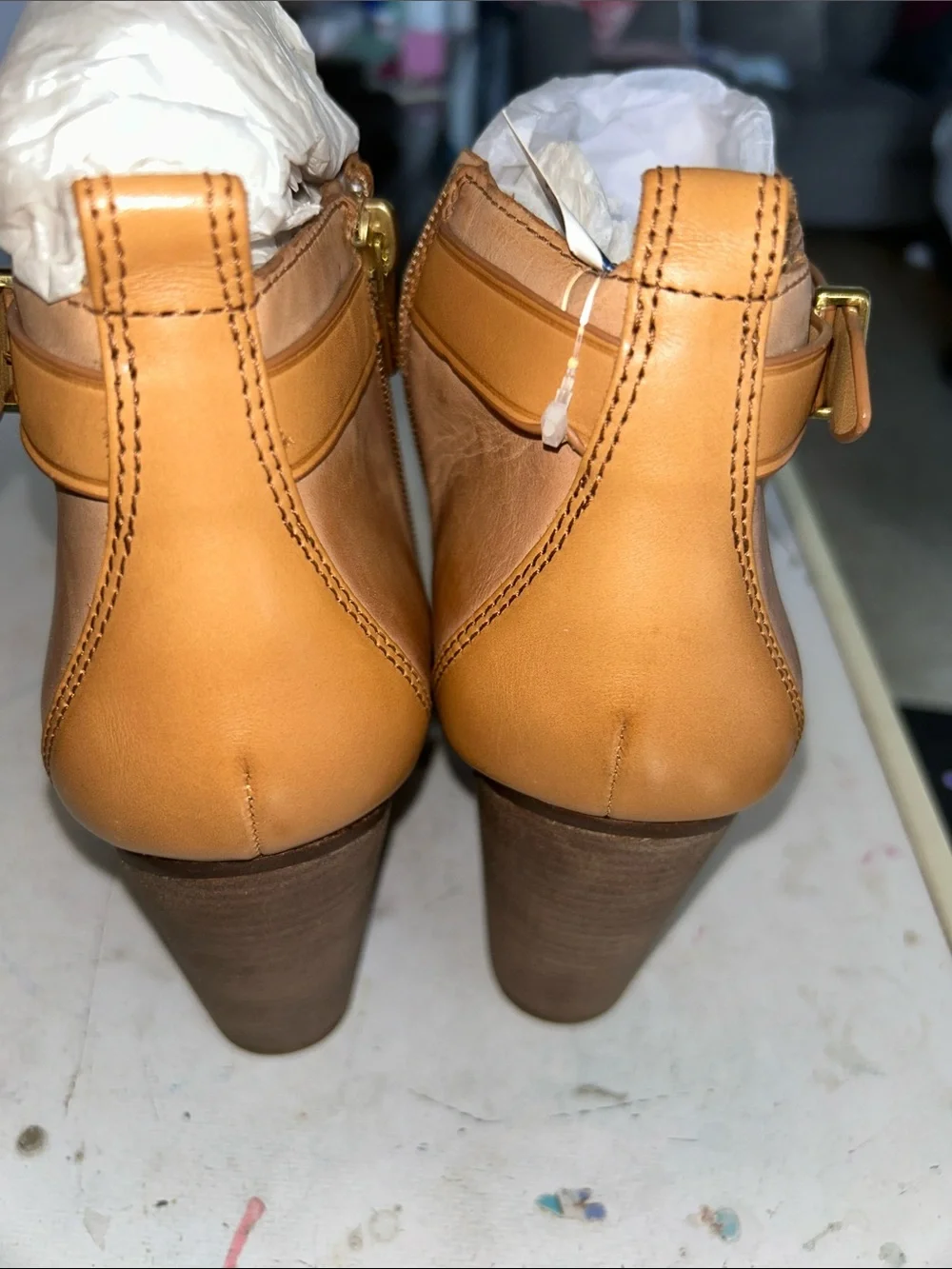 Coach Women's Cognac Leather Ankle Booties